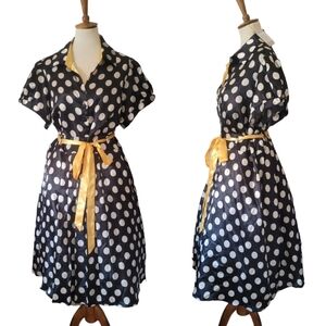 Vintage Black and White Polka-dot Satin Fit and Flare Dress